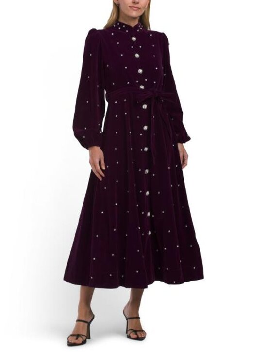 Dalia Macphee Dresses & Skirts - DALIA MACPHEE Long Sleeve Beaded Velvet Dress